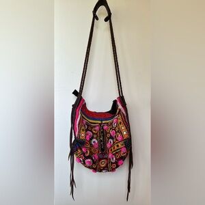JADEtribe Brigitte Bag one of a kind tribal textile cross body leather strap